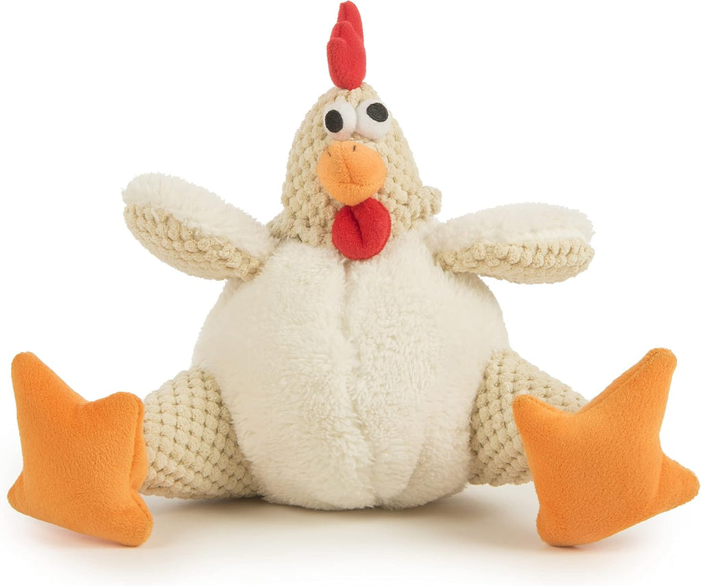 Fat Rooster Squeaky Plush Dog Toy, Chew Guard Technology - White, Large